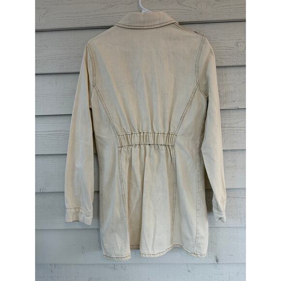 Whiteroom + Cactus Cotton Denim Shirt Dress Beige Snap Button Utility Size M - Picture 10 of 10